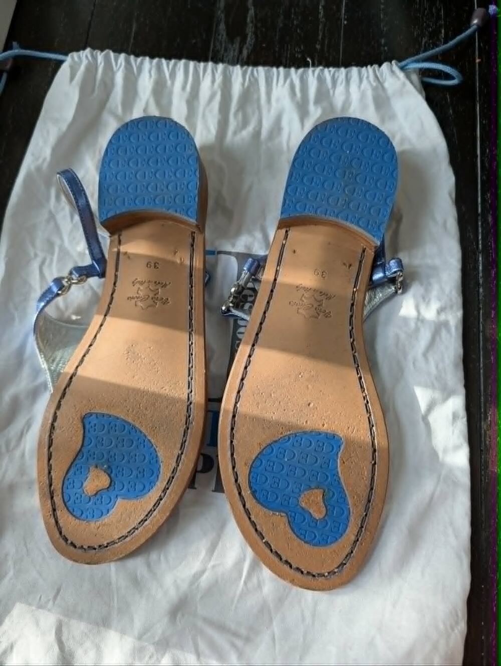 Desposito Capri Italy Blue Metallic Leather Thong Sandals Women's EU 39 US 8.5